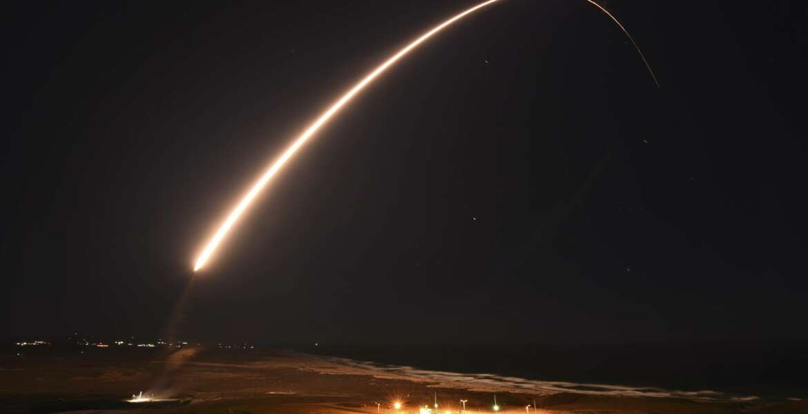 FILE - In this Feb. 23, 2021, file photo released by the U.S. Army Space and Missile Defense Command, an unarmed Minuteman 3 intercontinental ballistic missile launches during an operation test at Vandenberg Air Force Base, Calif. California's Vandenberg Air Force Base will be renamed as a U.S. Space Force Base. The name will be changed to Vandenberg Space Force Base during a ceremony Friday, May 14, 2021, on the parade field. The sprawling Central Coast base tests ballistic missiles and conducts orbital launches for defense, science and commercial purposes. (Brittany E. N. MurphyU.S. Army Space and Missile Defense Command via AP, File)
